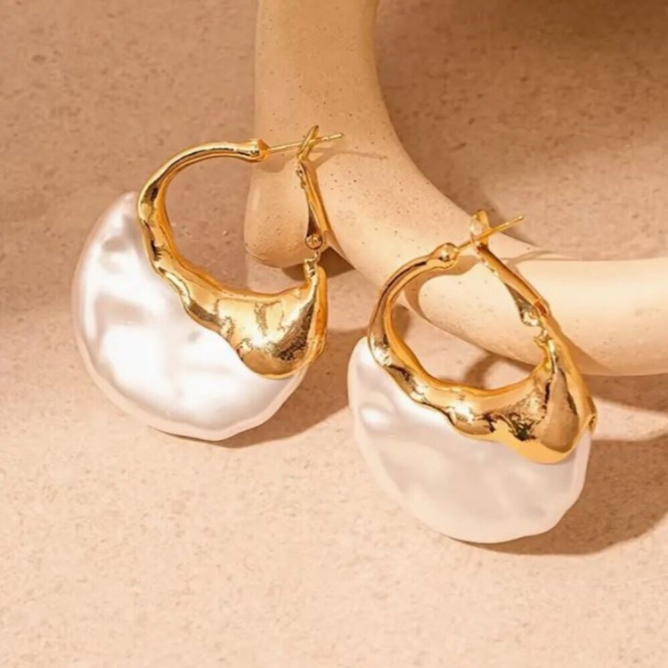 New Moira Wavy 18k Gold Plated And Freshwater Pearl Hoop Statement Earrings